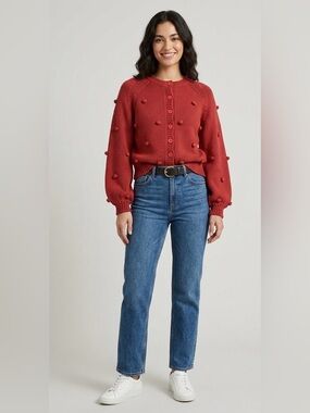 The Great Red Bobble Knit Cardigan - Women’s Textured Button Up Sweater